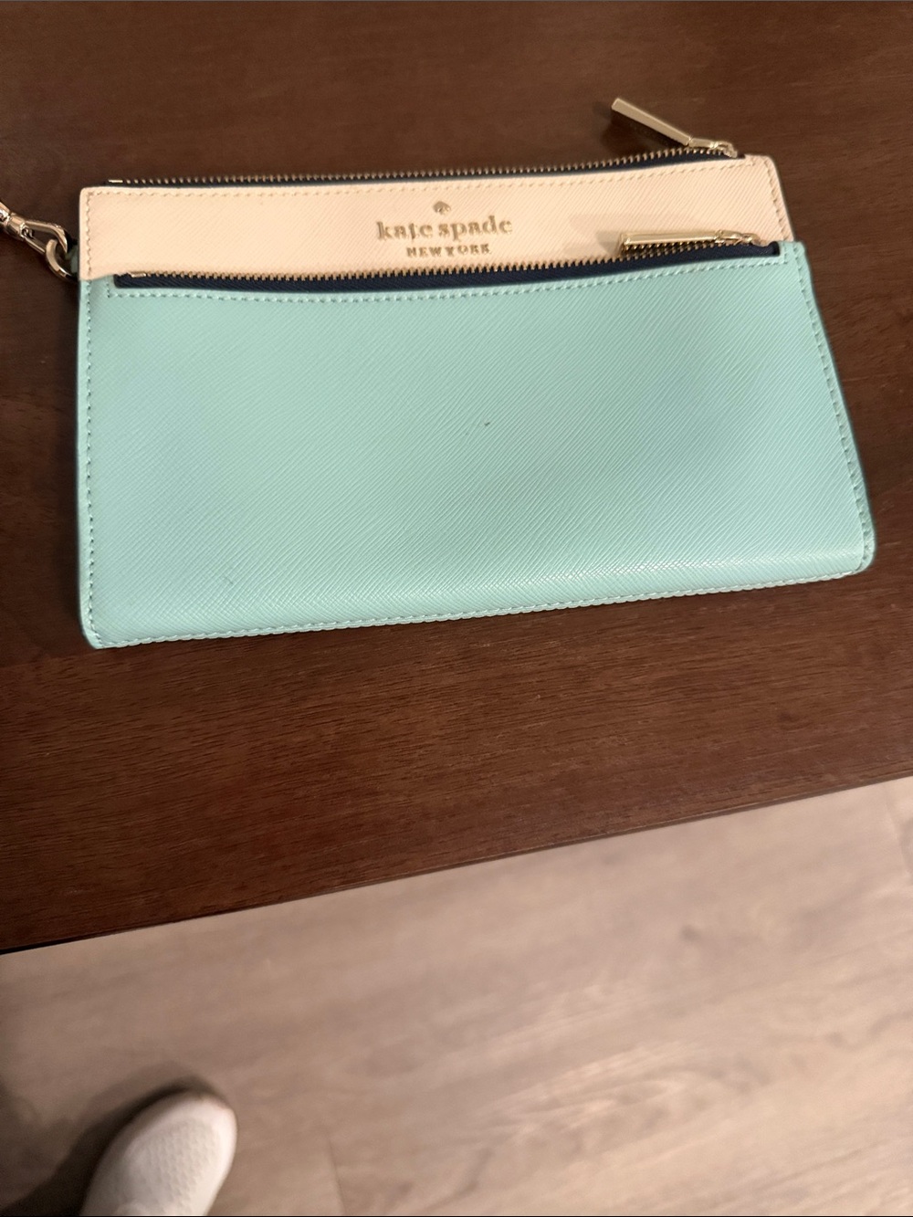 kate spade Mint and Cream Leather Zip Wristlet